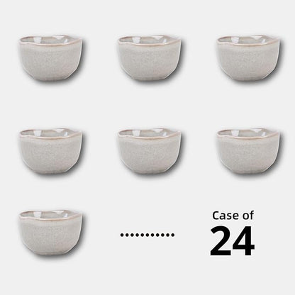Organic Shape Highland Ceramic Bouillon Cup, 24pcs 9oz Handmade Reactive Glaze Stoneware Dip Bowls with Wavy Edge, for Kitchen, Microwave & Dishwasher Safe, Scratch Resistant-grey