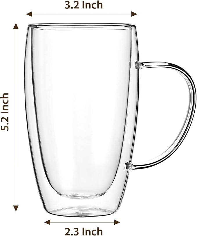 2-Pack 15 Oz Double Walled Glass Coffee Mugs - Image 2