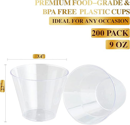 FOCUSLINE 200 Count 9 oz Clear Plastic Cups | Disposable Heavy Duty Hard - Image 2