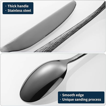 Hammered Black Silverware Set, Flatware Set, 18/10 Stainless Steel Premium - Image 8