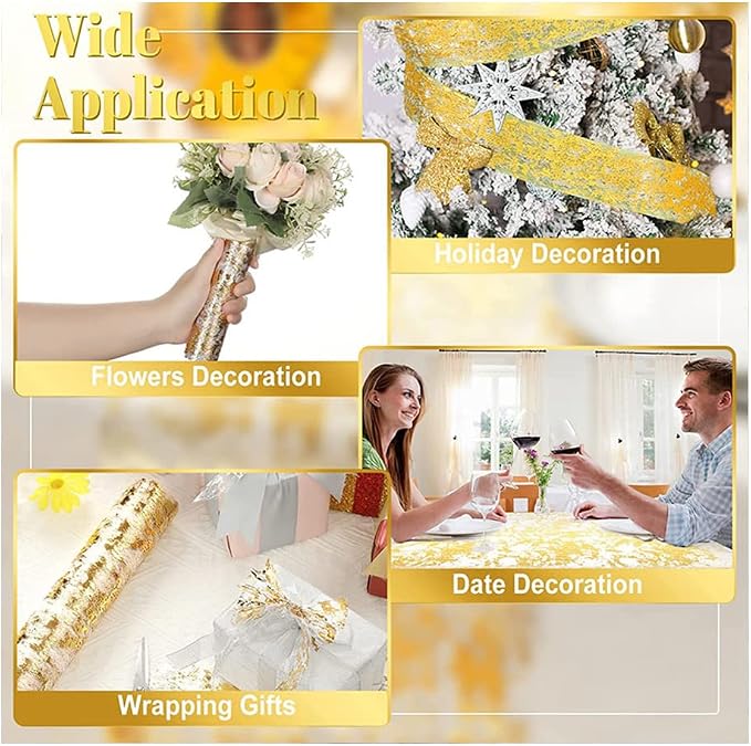 Glitter Metallic Gold Table Runner 11 Inch x 49 Feet Inches, Sparkle Gold Table - Image 6