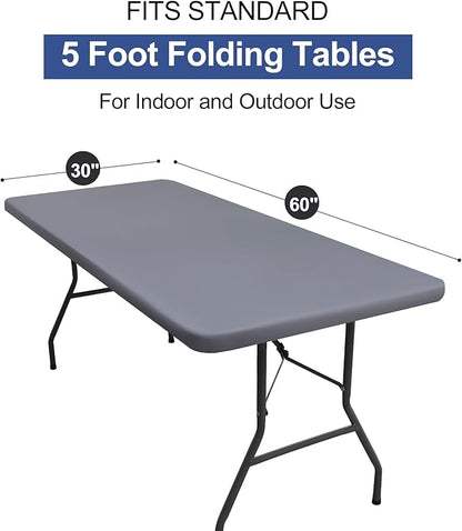 homing 2 Pack Rectangle Table Cloth, Elastic Fitted Fabric Tablecloth Fits for 5 Foot Folding Tables, Washable Table Cover for Picnic, Camping, Indoor & Outdoor (Grey, 30" x 60")
