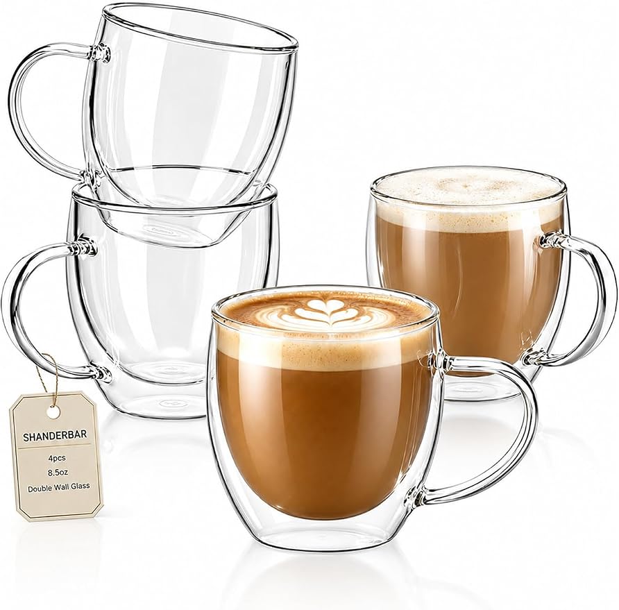 8.5oz Double Walled Glass Coffee Mugs by SHANDERBAR+