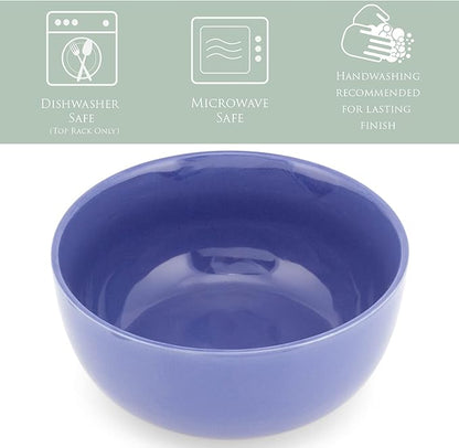 Elanze Designs Bistro Glossy Ceramic 6.5 inch Dinnerware Bowls Set of 4 - Perfect for Everyday uses from Soup, Pasta, Salad, Cereal, Ice cream, Ramen and Pho, Violet Purple