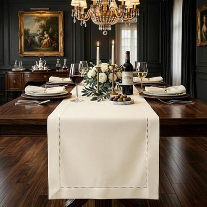 Signature Linen™ by D'Moksha Ivory Table Runner 108 Inches Long, 100% Pure Linen by DMokshaHomes