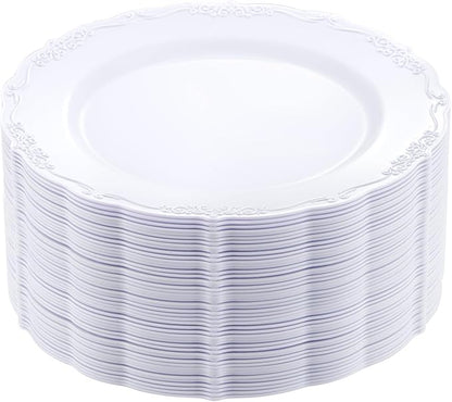 DaYammi 36PCS White Plastic Plates, Heavy Duty White Disposable Plates Premium 10inch Dinner Plates Hard Plastic Plates Disposable for Party Wedding Bridal Shower