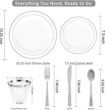 WELLIFE 350-Piece Silver Plastic Dinnerware Set - Image 3