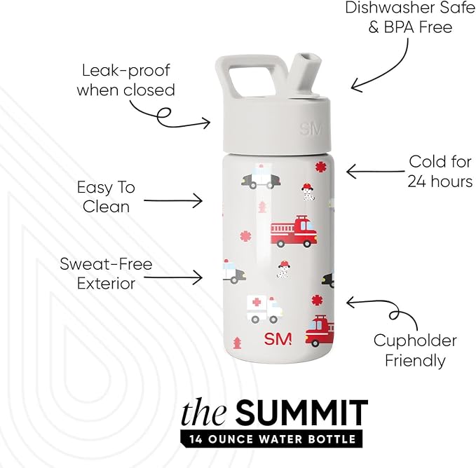 Simple Modern Kids Water Bottle & Toddler Cup | 14oz | Fire Truck | Insulated - Image 2