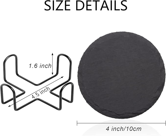 4 PCS Round Slate Drink Coasters Set, SIJDIEE 4 Inch Laser Engraving Black - Image 2
