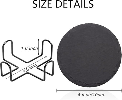 4 PCS Round Slate Drink Coasters Set, SIJDIEE 4 Inch Laser Engraving Black - Image 2