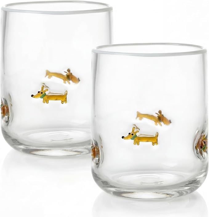 SiliFine 2 Pcs Dachshund Icon Juice Glasses - 14oz Cute Dog Stemless Wine by SiliFine