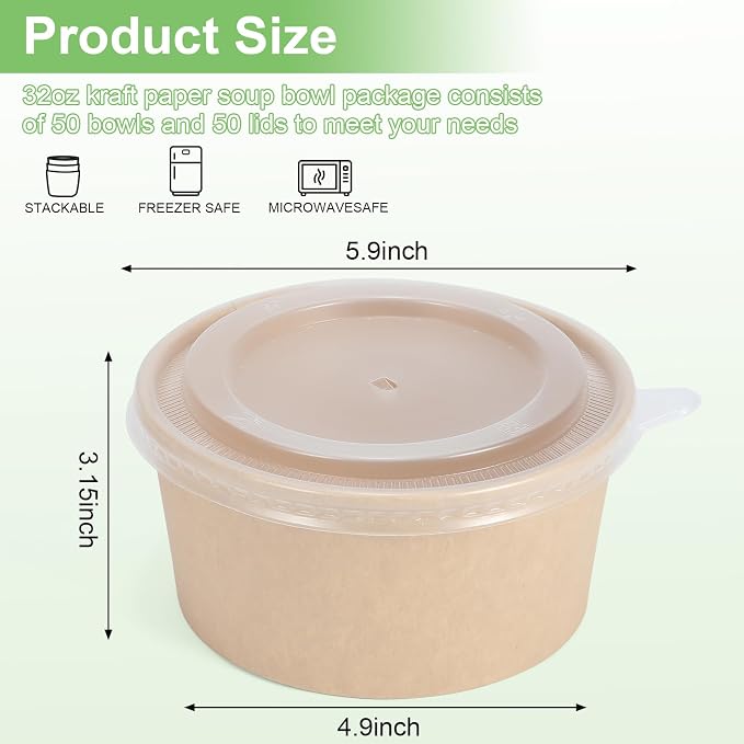 50 Pcs 32 Oz disposable meal prep containers，paper bowls - Image 2