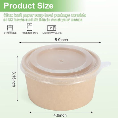 50 Pcs 32 Oz disposable meal prep containers，paper bowls - Image 2
