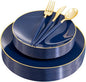 Liacere 150PCS Blue Plastic Plates - Gold Plastic Silverware with Blue Handle - Navy Disposable Plates Include 30 Guests Plates,Forks,Spoons,Knives for Hanukkah & New Year & Washington's Birthday