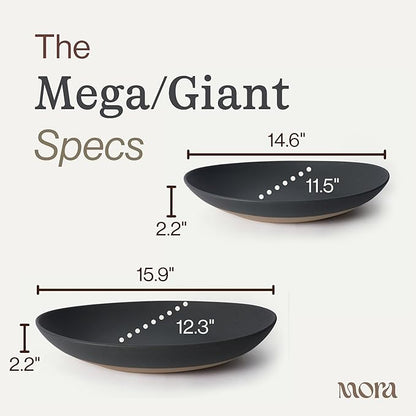MORA Mega and Giant Serving Dishes Set of 2, 16 inch and 14 inch Ceramic Pottery Oval Platters - Microwave, Oven and Dishwasher Safe - Liquorice