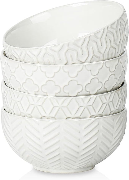 Sureasy Ceramic Cereal Bowls Set of 4-25 oz White Soup Bowls for Kitchen, Perfect for Soup, Pasta and Salad, Microwave & Dishwasher Safe