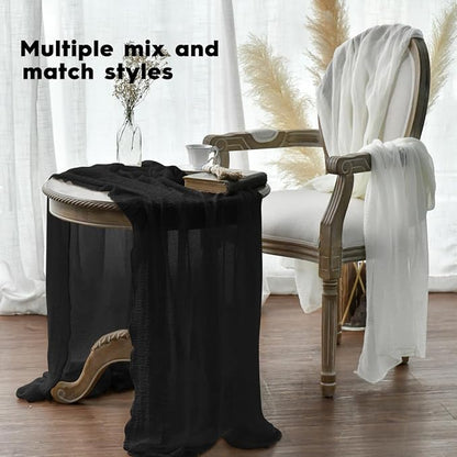 Artoid Mode Boho Cheesecloth Gauze Black Wedding Table Runner, 120 Inch - Image 4