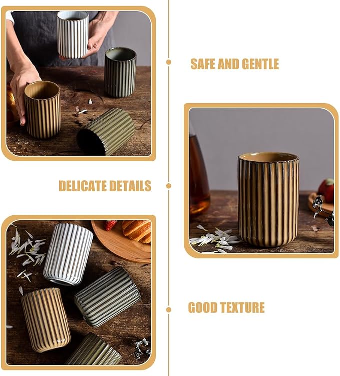 LIFKOME Vinitage Ceramic Mug, Chinese Tea Cup 300ml Striped Cup No Handle - Image 4