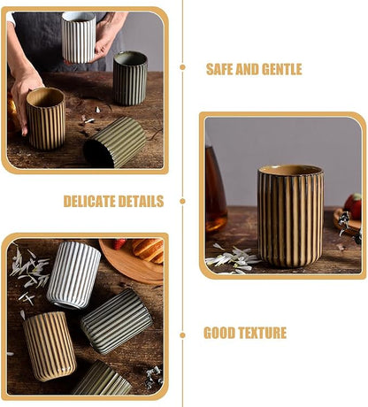 LIFKOME Vinitage Ceramic Mug, Chinese Tea Cup 300ml Striped Cup No Handle - Image 4