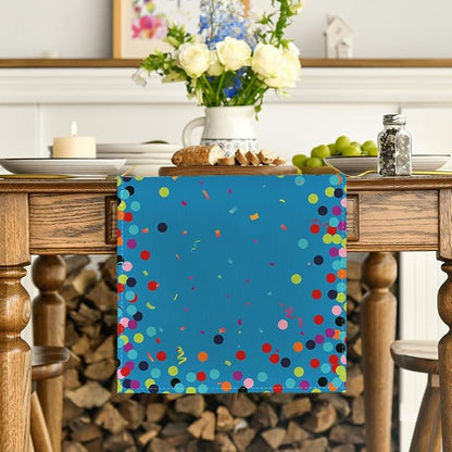 Artoid Mode Polka Dot Blue Happy Birthday Table Runner, Seasonal Winter Kitchen - Image 2