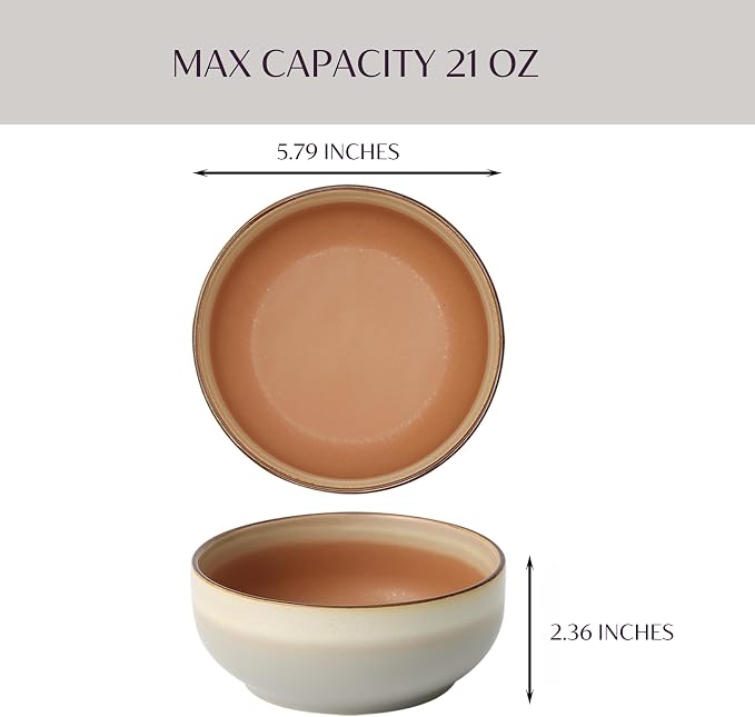 Stoneware Ceramic Cereal Bowls Set of 4, 21 oz | Lead-Free, Cadmium-Free | - Image 6