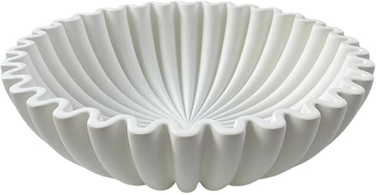 OAKOA Concrete Decorative Bowl - White Large Decorative Bowls for Home Decor - Coffee Table Bowl Decor - Scalloped Ruffle Centerpiece Bowl