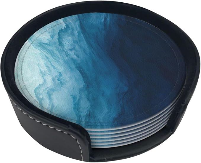 6 Pcs Blue Modern Art Leather Coasters - Image 5