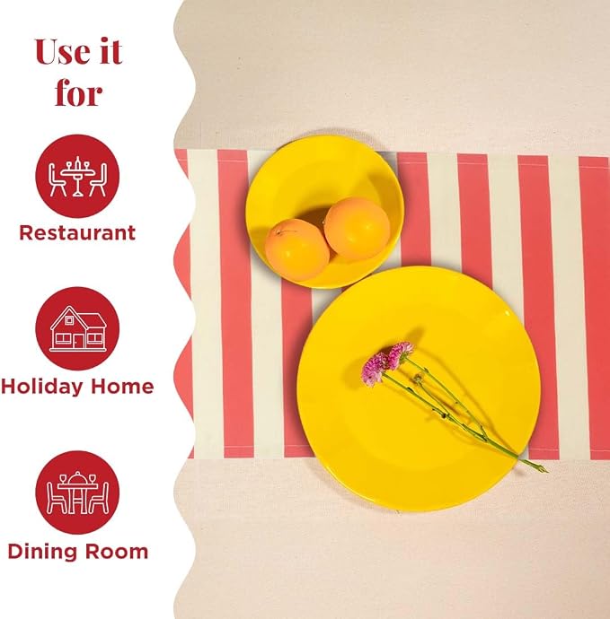 Folkulture Fall Table Runner 14*108 Inches Long | Red & White Striped | Table - Image 5