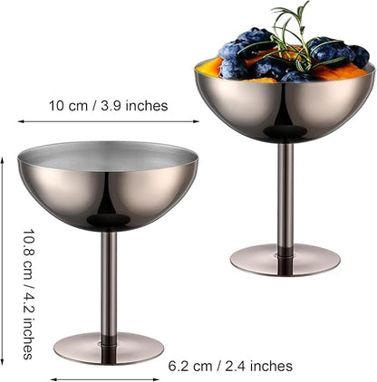 Ice Cream Bowls Stainless Steel Dessert Cups with Spoons Reusable Footed Sundae Cups Ice Cream Cups for Dessert, Frozen Yogurt, Gelato, Birthday Party Decorations (2, Black)