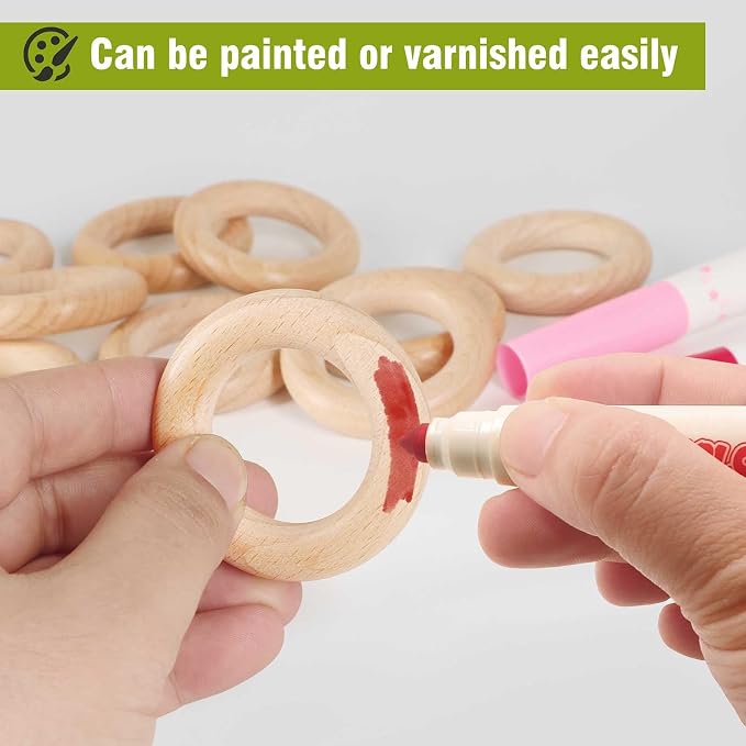 FoDau770 10pcs Natural Beech Wooden Rings, Unfinished Solid Wood Rings Heavy - Image 6