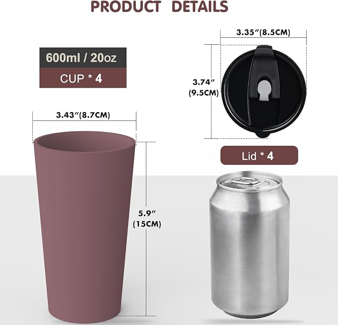 Greentainer 4 Pack Plastic Travel Coffee Mug Set, 20 oz Spill Proof Drinking - Image 2