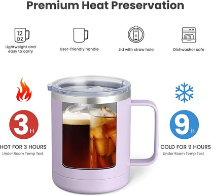 MEWAY 12oz Coffee Mug With Handle and Sliding Lid, Stainless Steel Travel - Image 2