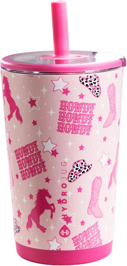 HydroJug Everyday Tumbler 14 oz – Ceramic-Lined Insulated Tumbler with Straw and Soft-Touch Lid, Cup Holder Friendly, Double-Wall Vacuum Insulation, Reusable Travel Cup – Cowgirl