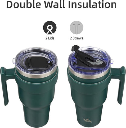 Konokyo 40 oz Tumbler with Handle and Straw, Insulated Travel Mug | Army Green; - Image 3