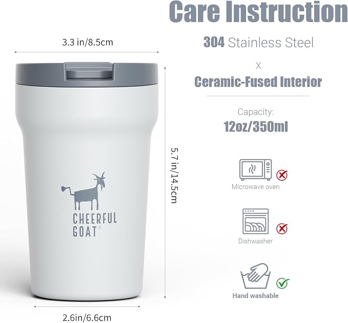 CHEERFUL GOAT Travel Coffee Mug – Stainless Steel Ceramic Lined Mug Insulated - Image 2