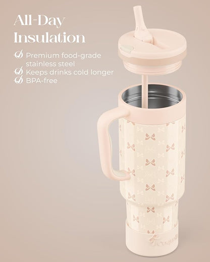 40 oz Insulated Tumbler with Handle and Push-Button Straw Lid, Stainless Steel - Image 4