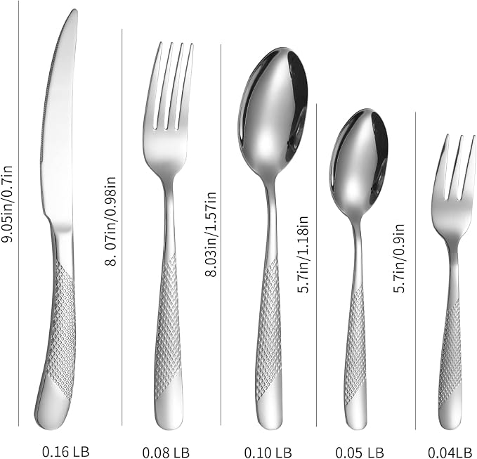 Modern Silverware Hammered 20 Piece Stainless Steel Flatware Set - Image 4