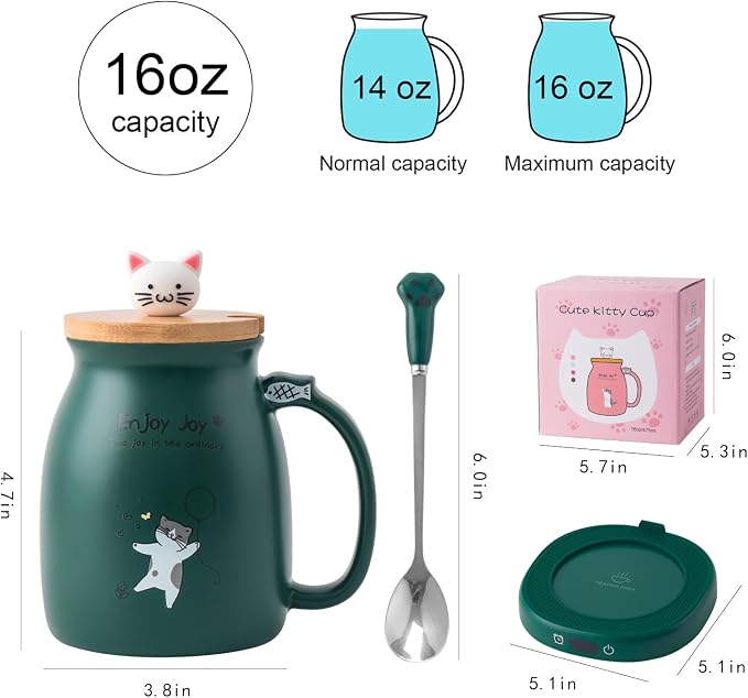 Cat Mug Warmer Set, Electric Heated Coffee Cup Warmer - Image 6
