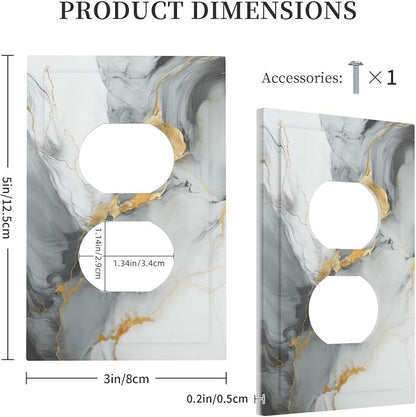 Outlet Covers Gray/Gold Marble Abstract Modern Luxury 1 Gang Duplex Light Switch Cover Plate Decorative Wall Plates Electrical Switchplate Receptacle for Bathroom Bedroom Decor（2 Pack）