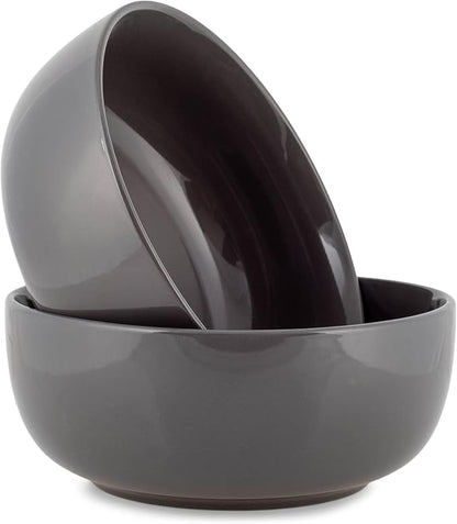 Elanze Designs Bistro Glossy Ceramic 8.5 inch Large Serving Bowls Set of 2 - Perfect for Multiple Everyday Uses: Pasta, Salad, Ramen, Soup, Popcorn, Noodles, Cereal and Mixing Bowls, Charcoal Grey