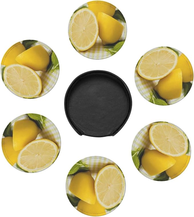 6 Pcs Yellow Summer Lemon Leather Coasters - Image 7
