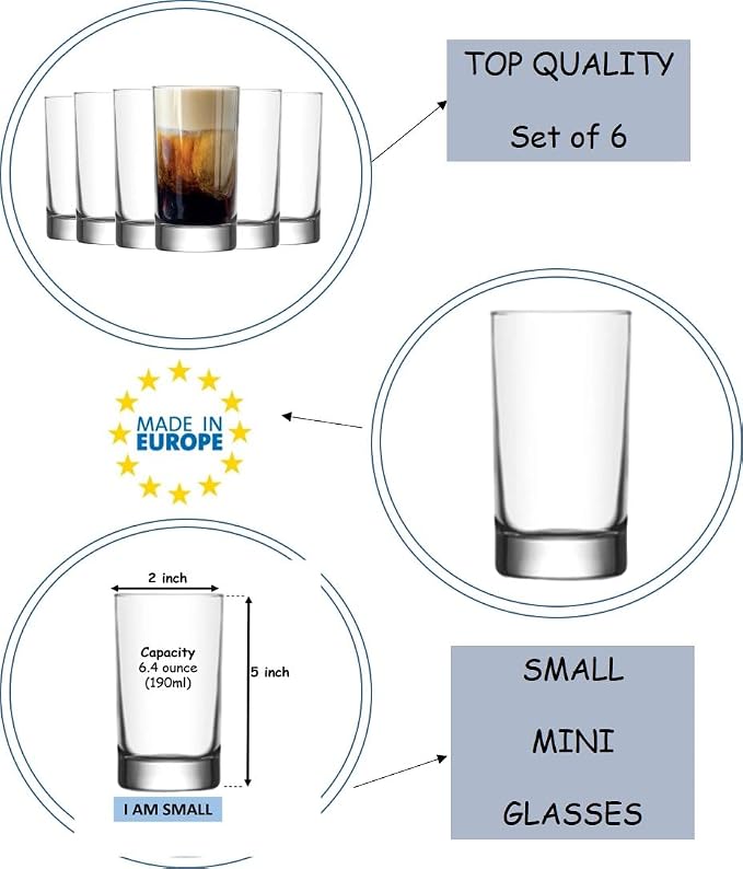 BOHEM'S Small Juice Glasses, Mini Clear Glass Cups Tumblers, Drinking Glassware - Image 5