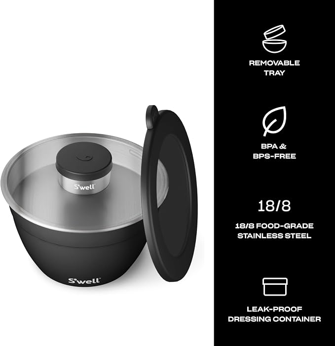 S’well Stainless Steel 64oz Salad Bowl Kit in Onyx, Comes - Image 3