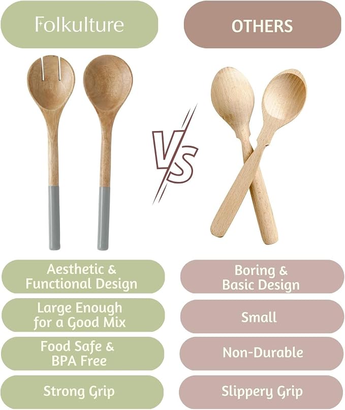 Folkulture Wooden Salad Servers, Salad Tongs - Image 6