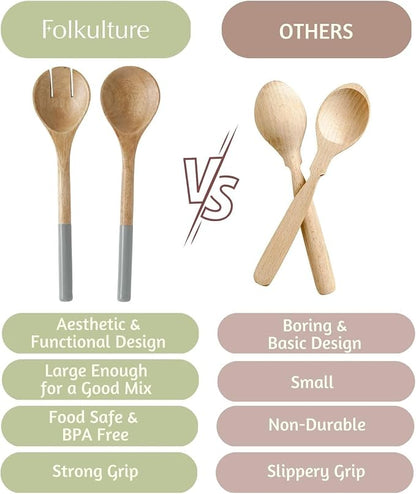 Folkulture Wooden Salad Servers, Salad Tongs - Image 6