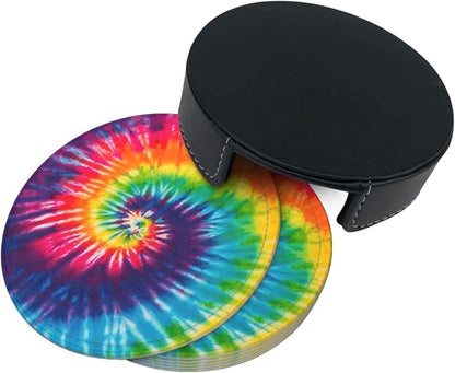 6 Pcs Colorful Rainbow Tie Dye Leather Coasters - Image 4