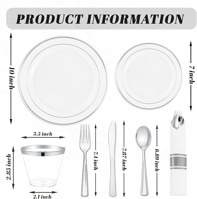 175PCS Sliver Plastic Plates - Image 8