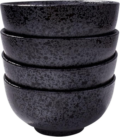 Japanese Rice Bowl Set of 4 Porcelain Sushi Bowls Serving Bowls Speckled Black by Cerficer