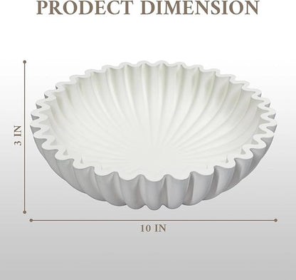 MAONAME Concrete Decorative Bowl, White Fruit Bowl for Kitchen Counter, Modern Handicraft Coffee Table Key Bowls, Large Scalloped Ruffle Bowls for Entryway, Home Decor