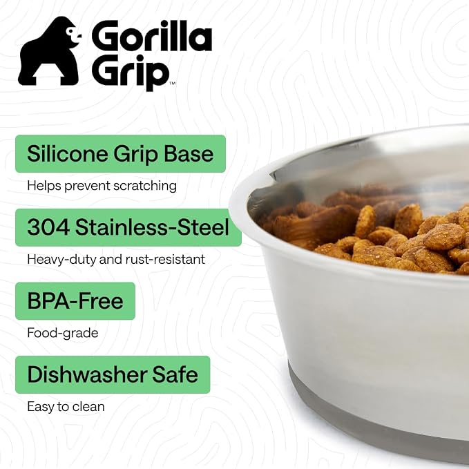 GORILLA GRIP Dog Bowls, Food Grade 304 Stainless Steel, Holds 4 Cups Each Food - Image 2